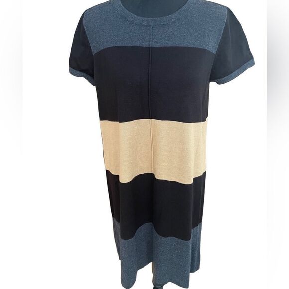 Calvin Klein Gray Black Tan Colorblock
Sweater Dress Sz L - Picture 1 of 6